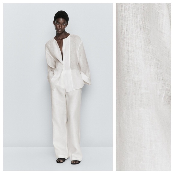 Massimo Dutti Tops - NWT. Massimo Dutti White 100% Linen Shirt with Wide Sleeves. Size XS.